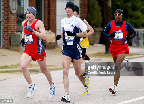 Dan Browne , Meb Keflezighi and Alan Culpepper run together during the U.S. Olympic Marathon Trials on February 7, 2004 in Birmingham, Alabama....