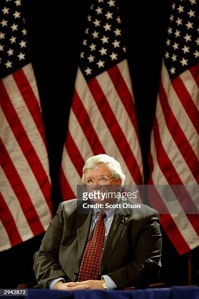Speaker of the House Dennis Hastert listens to a speach by Vice President Dick Cheney during a fundraiser for Hastert hosted by the National...