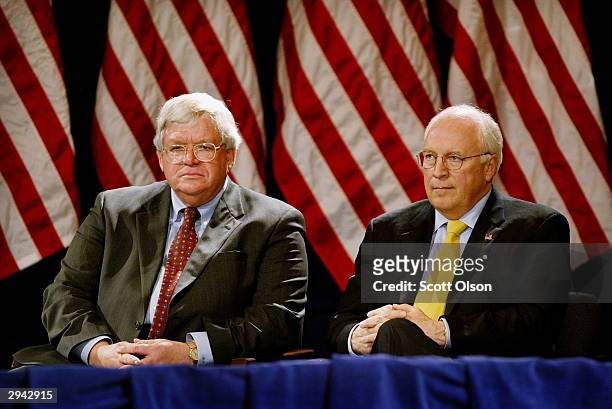 Speaker of the House Dennis Hastert and Vice President Dick Cheney listens as Cheney's wife Lynne introduces Chene )at a fundraiser for Hastert...