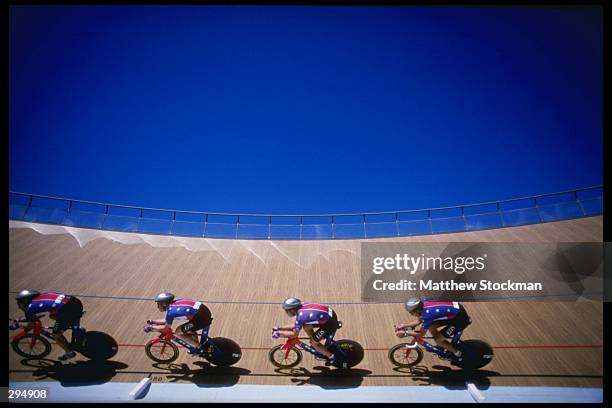 The USA four-man team performs during the Atlanta Invitational at the Stone Mountain Velodrome in Atlanta, Georgia. Mandatory Credit: Matthew...