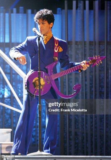 Musical Artsin Prince performs at the 46th Annual Grammy Awards held at the Staples Center on February 8, 2004 in Los Angeles, California.