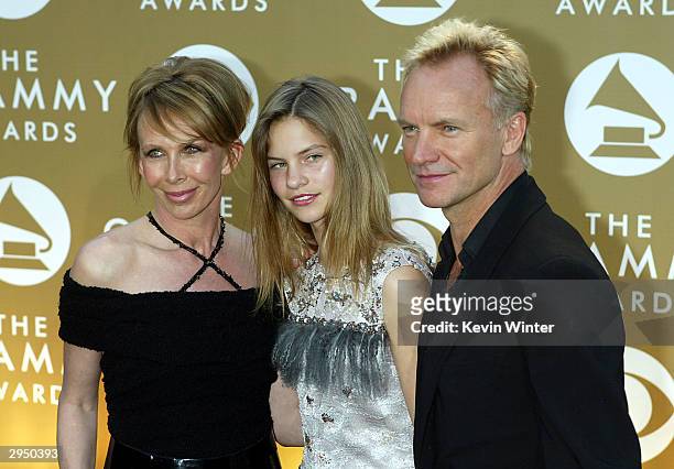 Musician Sting with Trudie Styler and daughter Coco arrives at the 46th Annual Grammy Awards held at the Staples Center on February 8, 2004 in Los...