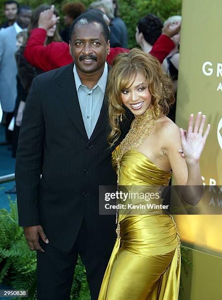 Matthew and Beyonce Knowles arrive at the 46th Annual Grammy Awards held at the Staples Center on February 8, 2004 in Los Angeles, California.