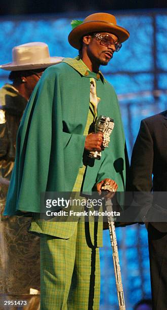 Rapper Snoop Dogg introduces the Foo Fighters and Chick Corea during the 46th Annual Grammy Awards held at the Staples Center on February 8, 2004 in...