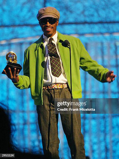 Musician Andre 3000 of Oukast accepts the award for Best Album of the Year at the 46th Annual Grammy Awards held at the Staples Center on February 8,...