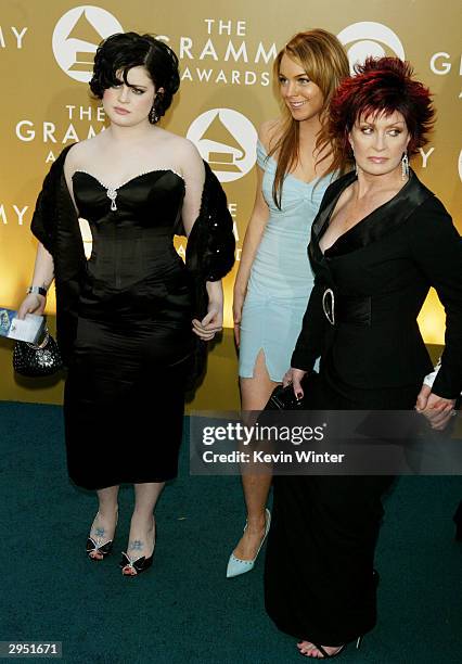 Singer Kelly Osbourne, Actress Lindsay Lohan, and Sharon Osbourne arrive at the 46th Annual Grammy Awards held at the Staples Center on February 8,...