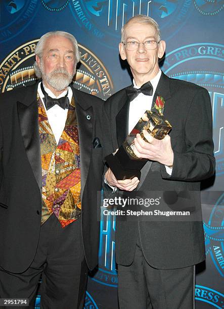 Actor James Karen and Award winner Kevin Brownlow pose at the American Society of Cinematographers 18th Annual Outstanding Achievement Awards at the...