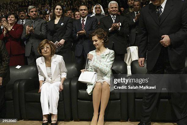Asmaa al-Assad, wife of the Syrian President attends the first national childhood conference, February 8, 2004 in Aleppo in the north of Syria. The...