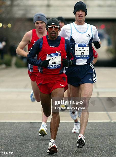 Meb Keflezighi , Alan Culpepper and Dan Browne run together during the U.S. Olympic Marathon Trials on February, 7 2004 in Birmingham, Alabama....