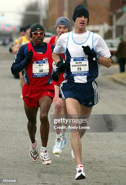 Alan Culpepper Meb Keflezighi and Dan Browne run together during the U.S. Olympic Marathon Trials on February, 7 2004 in Birmingham, Alabama....