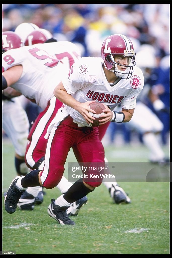 Quarterback Adam Greenlee of the Indiana Hoosiers drops back to pass