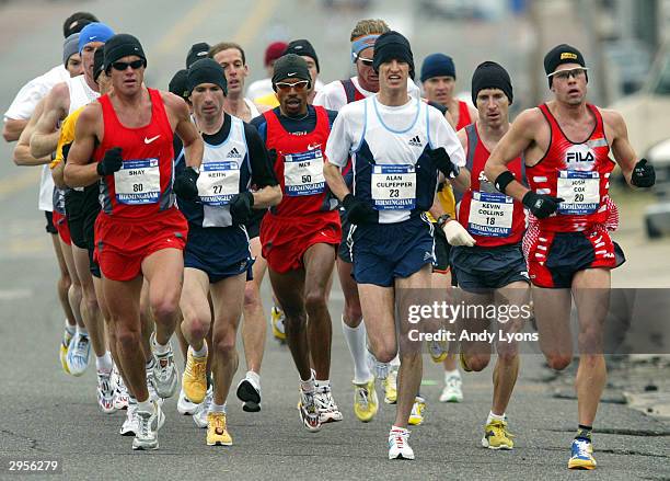 Alan Culpepper of Lafayette, Colorado runs in the middle of a pack of runners during the U.S. Olympic Marathon Trials on February, 7 2004 in...