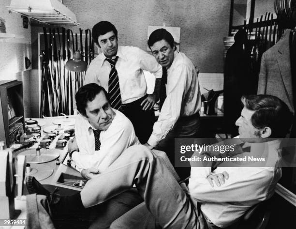 Don Hewitt , executive producer of the television news program '60 Minutes', discusses upcoming editions of the broadcast with its co-editors, :...
