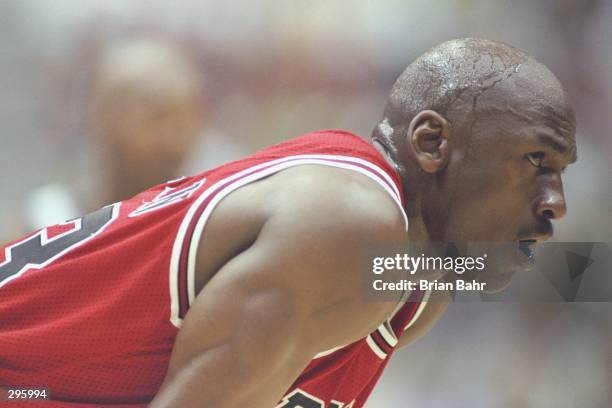 Michael Jordan of the Chicago Bulls during the Bulls78-73 loss to the Utah Jazz in Game 4 of the NBA Finals at the Delta Center in Salt Lake City,...