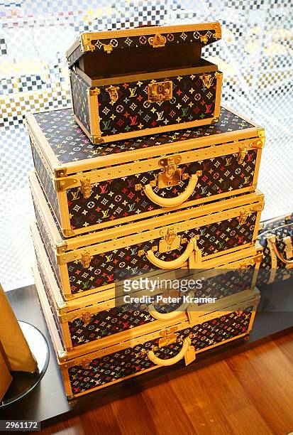 Louis Vuitton luggage is shown at a press conference to announce the opening of a new store in New York City celebrating their 150th anniversary...