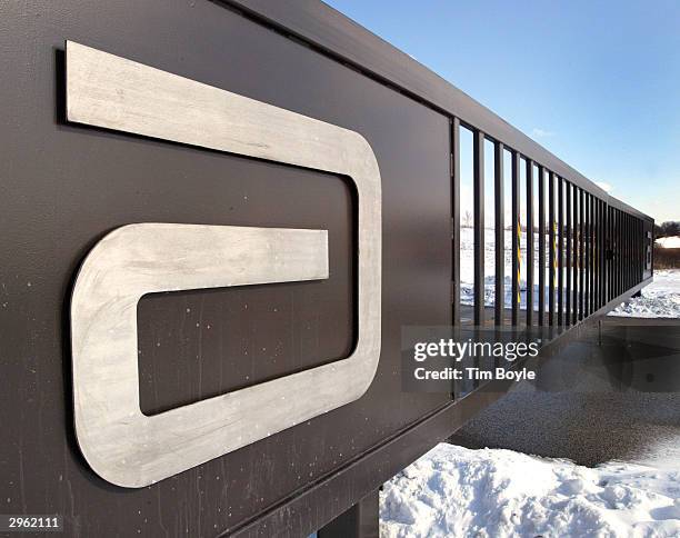 An Abbott Laboratories logo is visible on a security gate near its headquarters February 10, 2004 in Abbott Park, Illinois. Abbott Laboratories has...