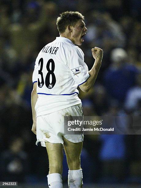 James Milner of Leeds celebrates after scoring the third goal during the FA Barclaycard Premiership match between Leeds United and Wolverhampton...