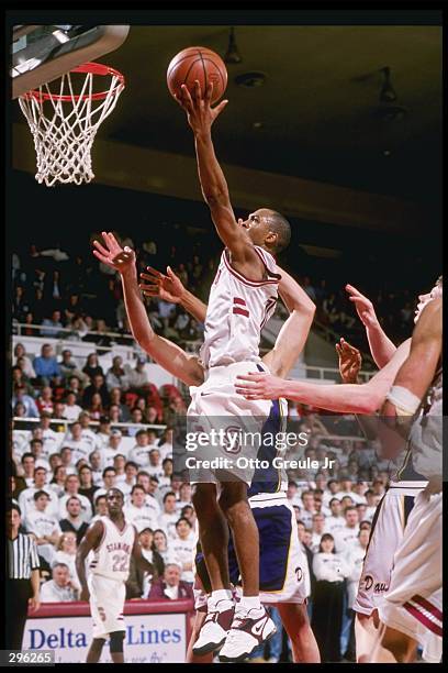 Guard Arthur Lee of the Stanford Cardinal drives to the basket during a game against the Washington Huskies at the Maples Pavilion at Stanford,...