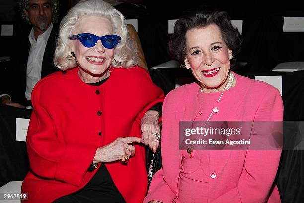 Anne Slater, on left, and Kitty Carlisle Hart in the front row at the Bill Blass 2004 fashion show during Olympus Fashion Week February 10, 2004 in...