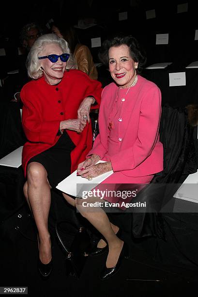 Anne Slater, on left, and Kitty Carlisle Hart in the front row at the Bill Blass 2004 fashion show during Olympus Fashion Week February 10, 2004 in...