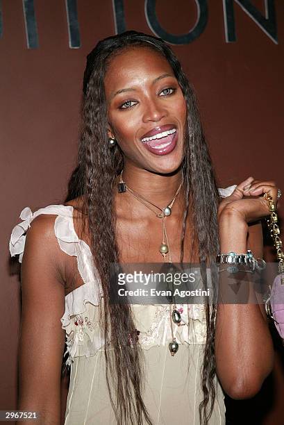 Model Naomi Campbell attends the Louis Vuitton 150th Anniversary party and store opening celebration February 10, 2004 in New York City