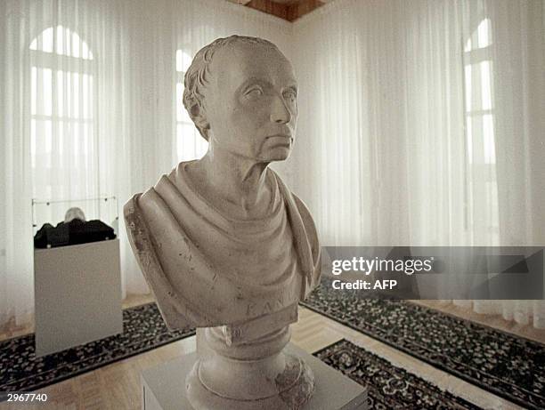 An undated file photo shows the bust of German philosopher Immanuel Kant in his museum in the Russian enclave of Kaliningrad. Kaliningrad is marking...