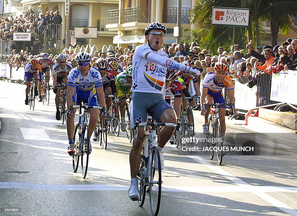 Baden Cook Australian Baden Cooke celebrates as he crosses the finish line of ...