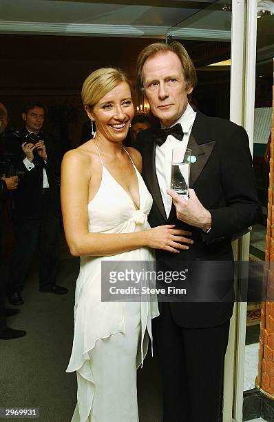Actor Bill Nighy and Actress Emma Thompson arrives at the 24th Awards of the London Film Critics' Circle in aid of the NSPCC at The Dorchester on...