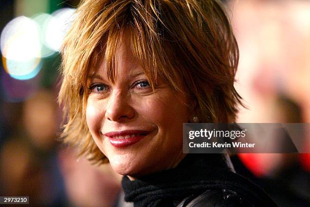 Actress Meg Ryan arrives at the premiere of "Against the Ropes" at the Chinese Theater on February 11, 2004 in Los Angeles, California.