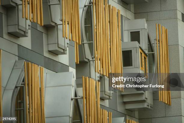 Construction of the 400 million pounds new Scottish Parliament building takes shape February 12, 2004 in Edinburgh, Scotland. The futuristic building...