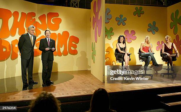 Host Jay Leno, Democratic presidential candidate Dennis Kucinich and actresses Jennifer Tilly, Kim Serafin and Cybill Shepherd perform a Dating Game...