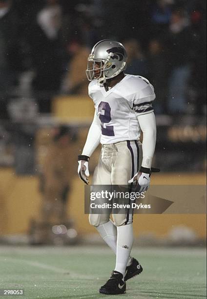 Cornerback Chris Canty of the Kansas State Wildcats stands on the field during a game against the Colorado Buffaloes at Folsom Field in Boulder,...