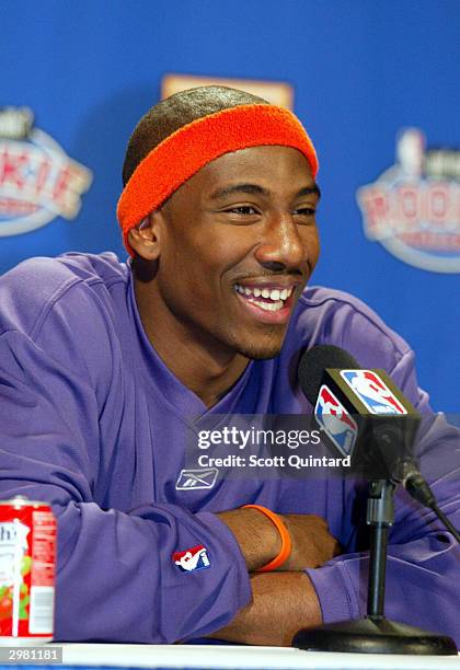 Amare Stoudemire of the Sophomore Team speaks to the press before the Got Milk? Rookie Challenge game, part of the 53rd NBA All-Star weekend at...