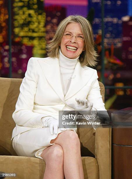 Oscar nominated actress Diane Keaton appears on "The Tonight Show with Jay Leno" on February 13, 2004 at the NBC Studios, in Burbank, California.