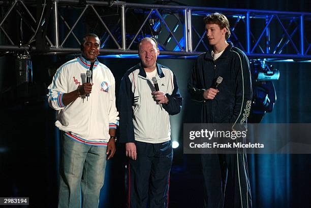 Ahmad Rashad of Inside Stuff talks to the father and son duo Mike Dunleavy Sr. And Jr. During the 2004 Read to Achieve at the Los Angeles Convention...