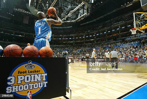 Voshon Lenard of the Denver Nuggets shoots in route to winning the Foot Locker Three-Point Shootout, part of the 53rd NBA All-Star weekend at the...