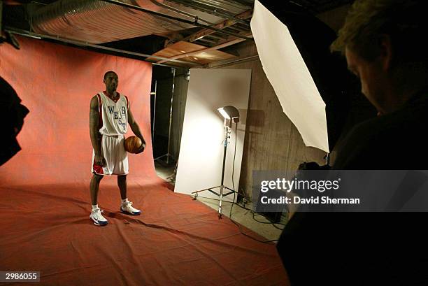 Kobe Bryant of the Western Conference All-Stars poses for a portrait before the 2004 NBA All-Star Game, part of the 53rd NBA All-Star weekend at...