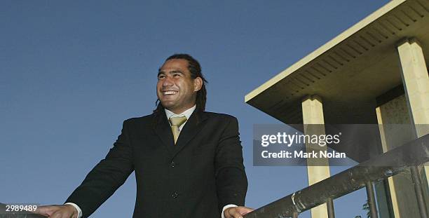 George Smith relaxes during the ACT Brumbies 2004 Super 12 rugby season launch at the National Museum of Australia on February 17, 2004 in Canberra,...