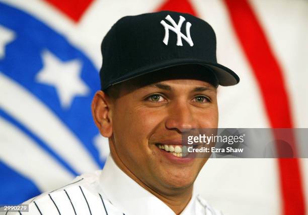 Alex Rodriguez attends a press conference that announced him as the newest New York Yankee on February 17, 2004 at Yankee Stadium in the Bronx, New...