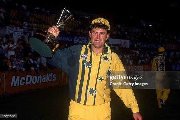 Mark Taylor of Australia celebrates victory after the One Day International Final played between Australia and Sri Lanka held at the Sydney Cricket...