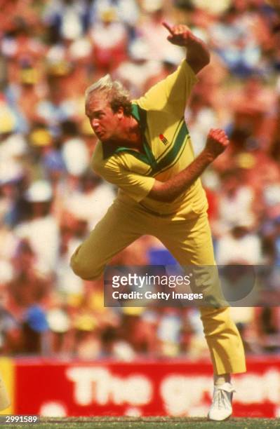 Carl Rackemann of Australia in action during a One Day International cricket match held in Australia during the 1980's.