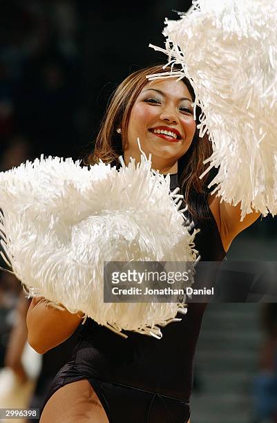 Chicago Bulls cheerleader performs on the court during the game against the Indiana Pacers at the United Center on February 10, 2004 in Chicago,...