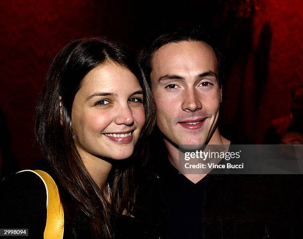 Actress Katie Holmes and fiancee, actor Chris Klein, attend a showcase performance by Latin singer Robi Rosa at the El Rey Theatre on February 19,...
