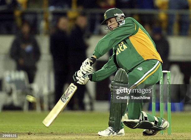 Shaun Pollock of South Africa in action during the third One Day International between New Zealand and South Africa at the Westpac Stadium on...