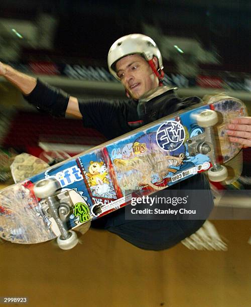 Jack Daniels of Australia in action during the Skateboarding Vert preliminary round at the Asian X-Games finals on February 20, 2004 held at the...