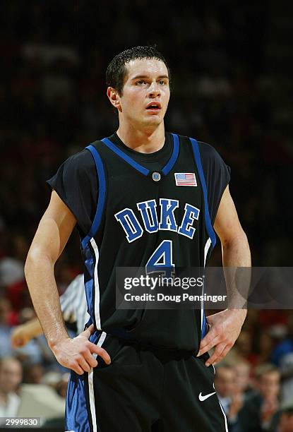 Redick of the Duke Blue Devils on the court during the game against the Maryland Terrapins on January 21, 2004 at the Comcast Center in College Park,...