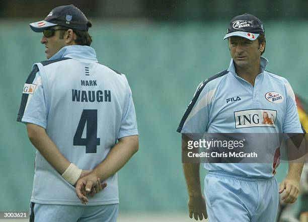 Mark Waugh and Steve Waugh watch on during the ING Cup match between the NSW Blues and the Tasmanian Tigers played at the Sydney Cricket Ground,...