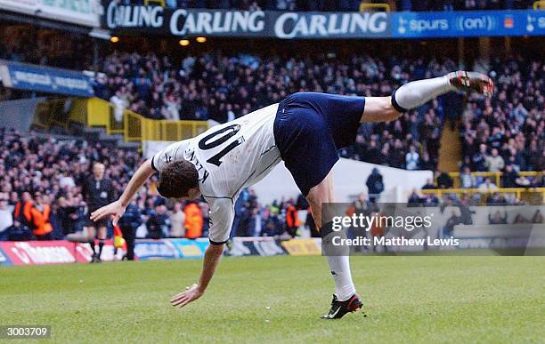 Robbie Keane of Tottenham Hotspur celebrates his goal during the FA Barclaycard Premiership match between Tottenham Hotspur and Leicester City at...