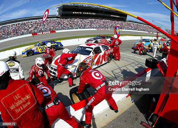 Casey Mears pits the Target Chip Ganassi Racing Dodge during the NASCAR Nextel Cup Series Subway 400 on February 22, 2004 at North Carolina Speedway...