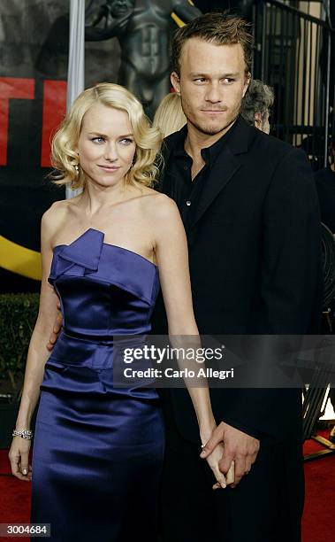 Actress Naomi Watts and Actor Heath Ledger attend the 10th Annual Screen Actors Guild Awards at the Shrine Auditorium on February 22, 2004 in Los...